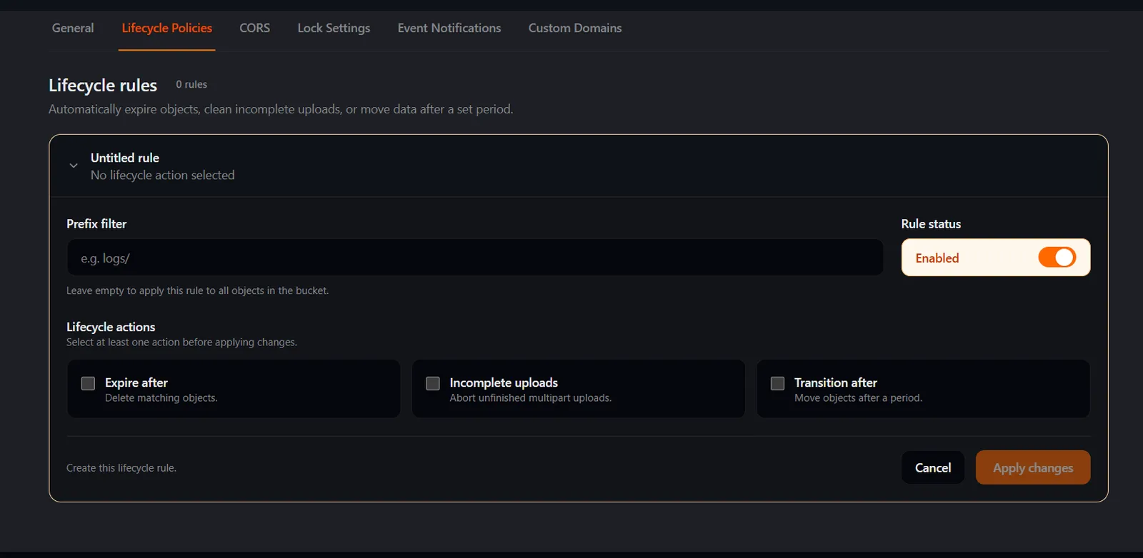 IBEE Object Storage lifecycle policies